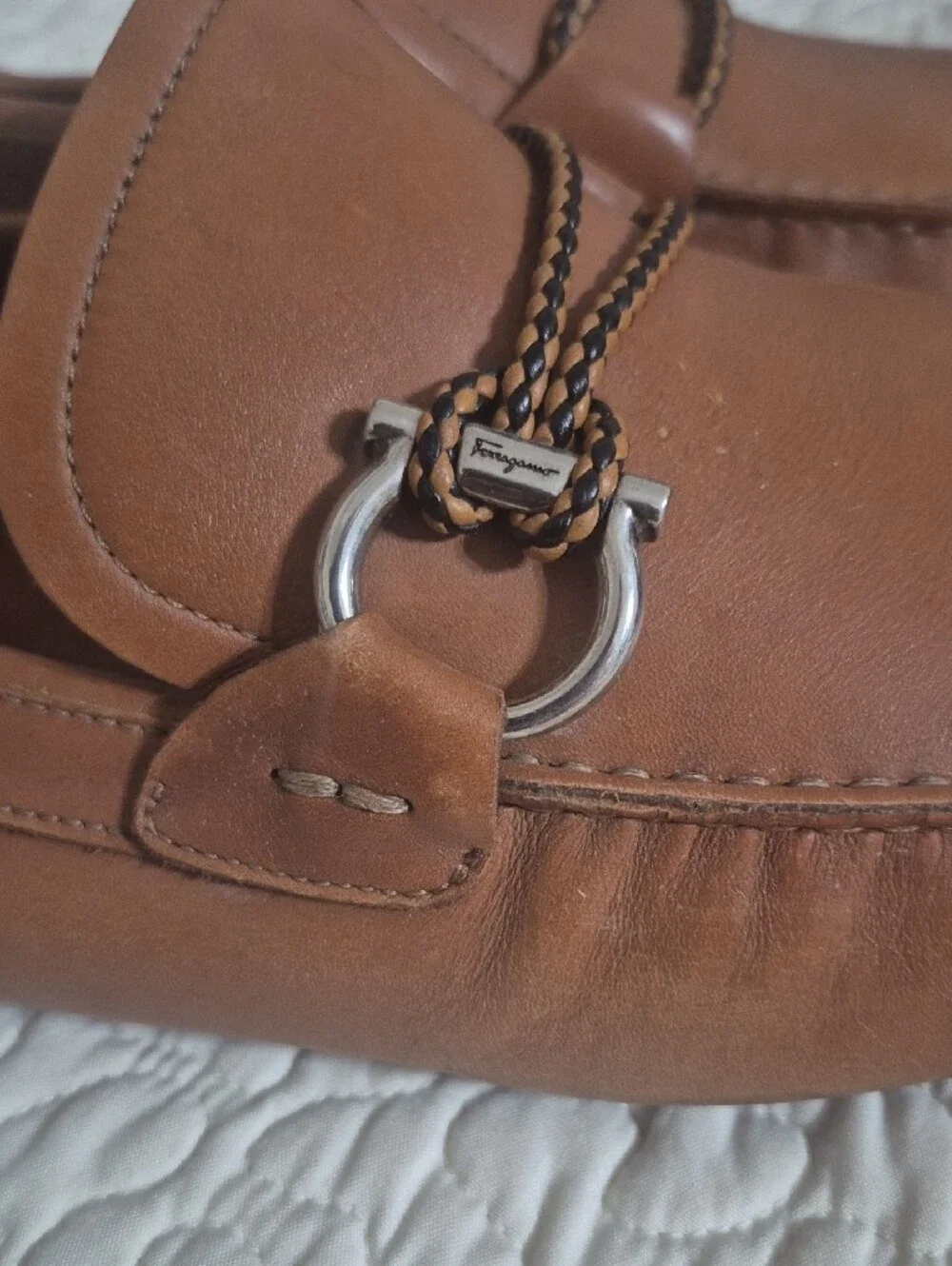 Salvatore Ferragamo Tan Leather Bit-Trim Loafers Size 11.